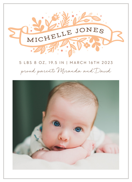 Our Floral Banner Birth Announcements incorporate traditional tattoo elements for a truly unique card.