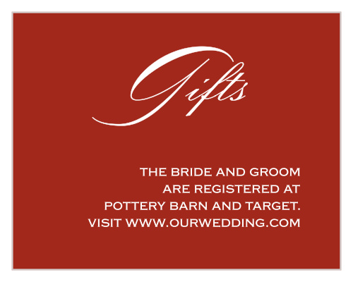 Help your guests find the items you need to start this next stage of life with our Christmas Pine Registry Cards. A deep, heartwarming red adorns the background of the card, offering a gorgeous contrast to the white text that spells out everything they need to know.