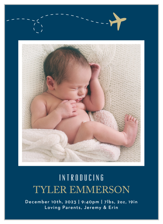 Let your excitement take flight with our New Adventure Birth Announcements.