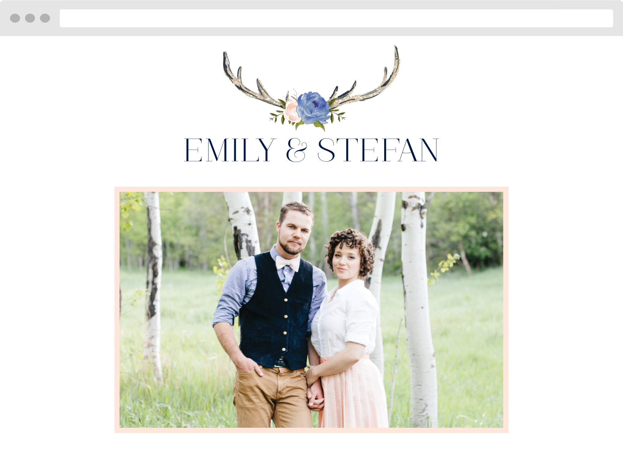 Commemorate your big day with a beautiful and easy to access Floral Antlers Wedding Website!