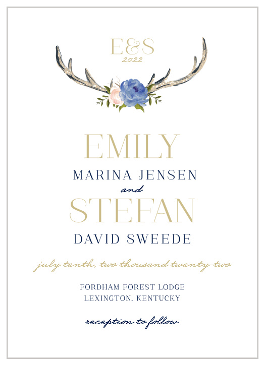 Our Floral Antlers Wedding Invitations offer a gorgeous marriage between elegant design and rustic illustration.