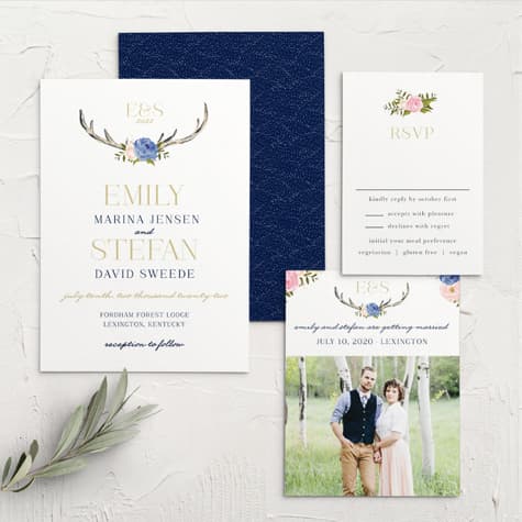 Floral Antlers Wedding Invitations