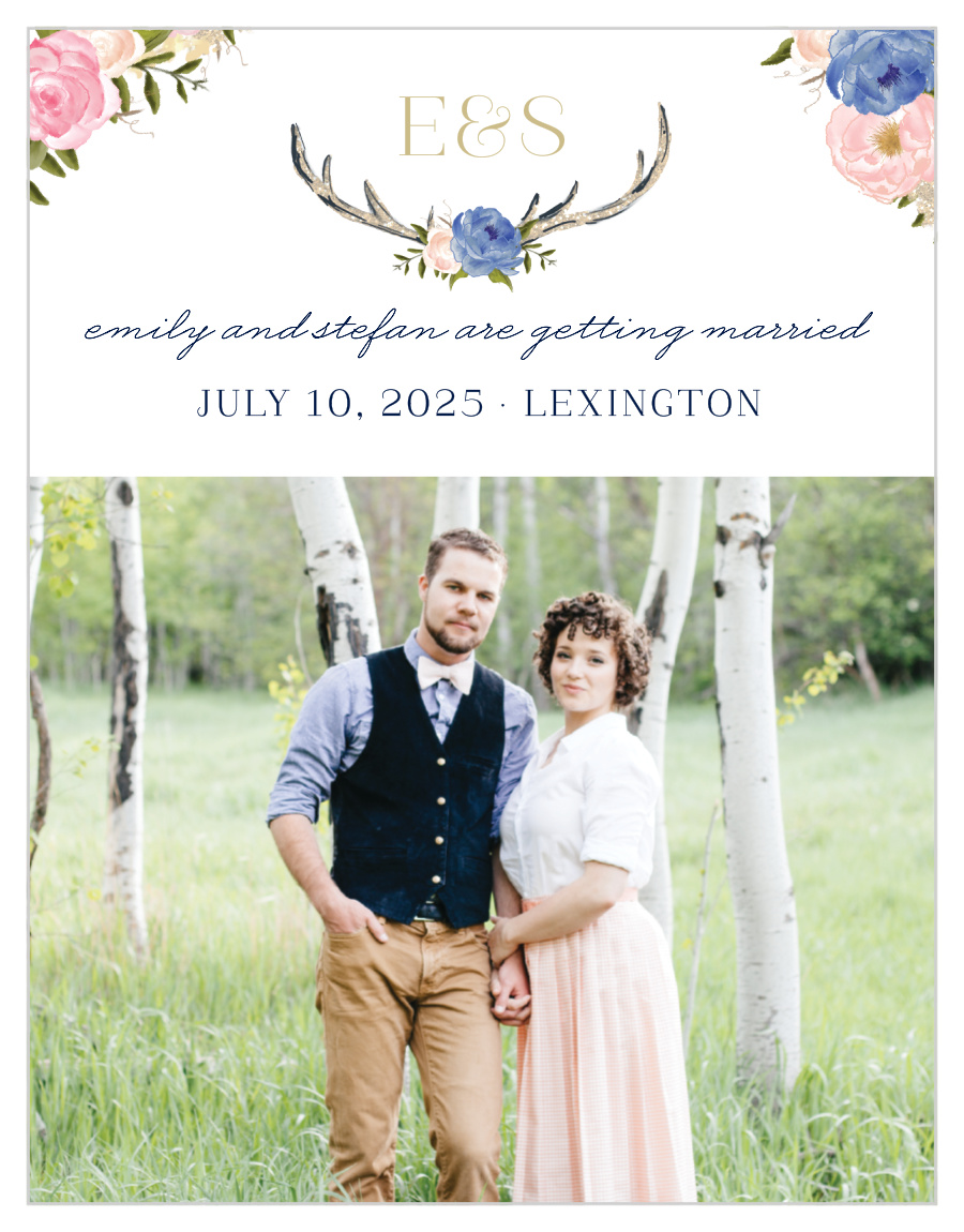 Floral Antlers Save the Date Cards