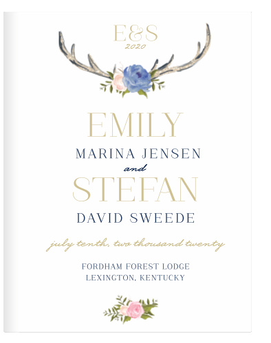 Our Floral Antlers Guest Book features stunning watercolor booms and antlers reminiscent of a desert landscape.