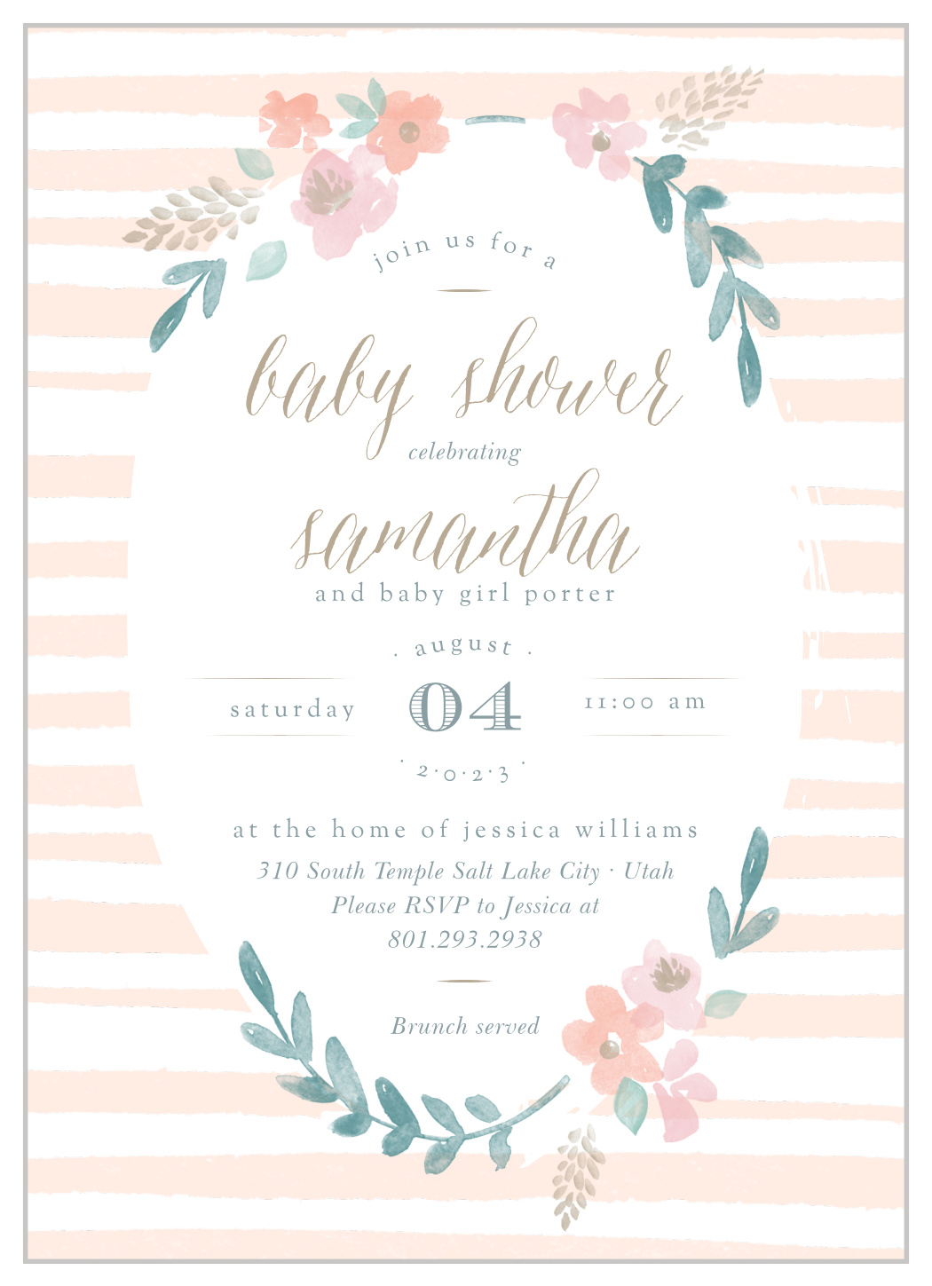 Stripes & Flowers Baby Shower Invitations