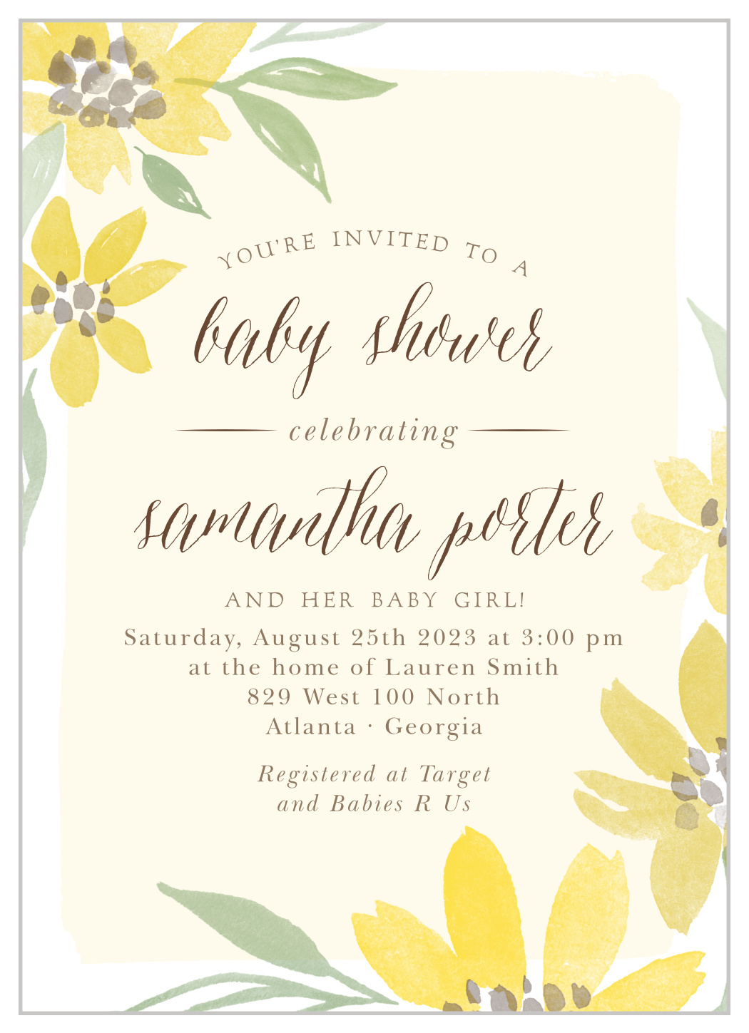 Sunflower Summer Baby Shower Invitations