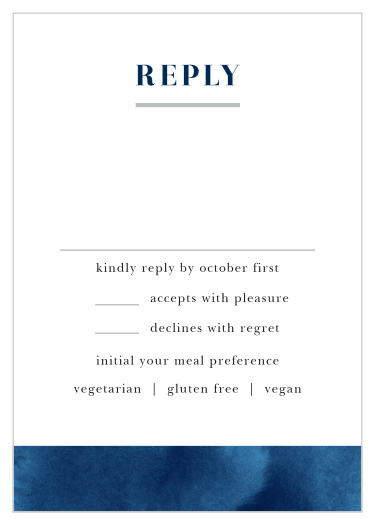 Make responding to your wedding invitations convenient and easy with our Indigo Watercolor Response Cards.