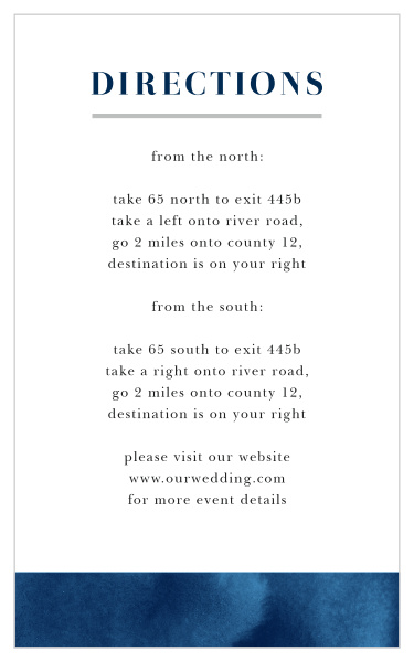 Keep your guests from getting lost with our Indigo Watercolor Direction Cards.