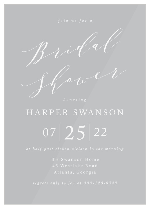 Our stunning Modern Calligraphy Clear Bridal Shower Invitations offer an unforgettable blend of modern minimalism and classic elegance.