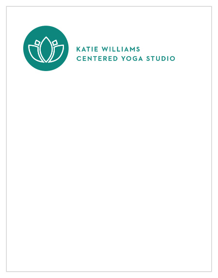 Simple, elegant and modern, the Modern Yogi Business Stationery features a single lotus flower in a deep woodsy green and white outline.