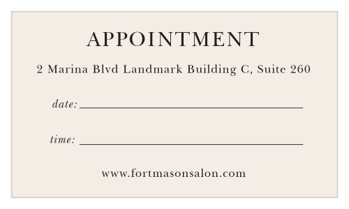Our Appointment Card Landscape Business Cards feature a very basic layout for your clients' individual appointment times to be written in.