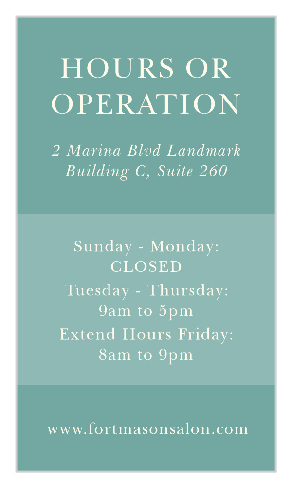 Hours of Operation Portrait Business Cards