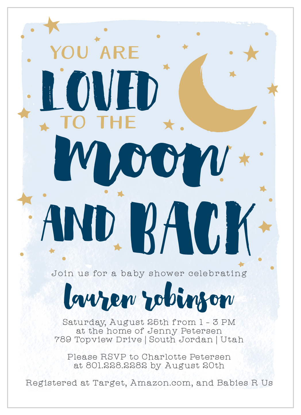 To The Moon Baby Shower Invitations