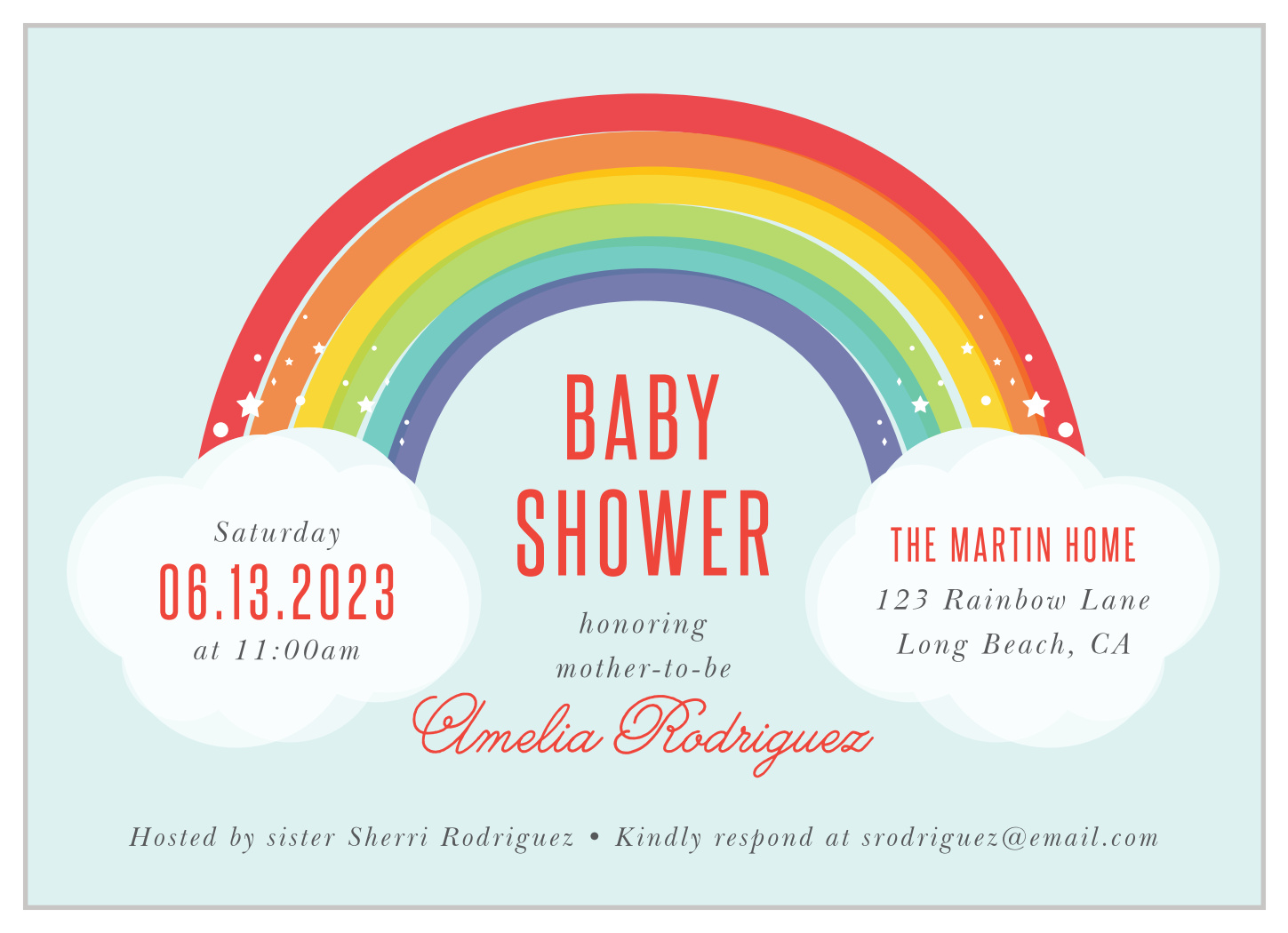 Rainbow Bright Baby Shower Invitations