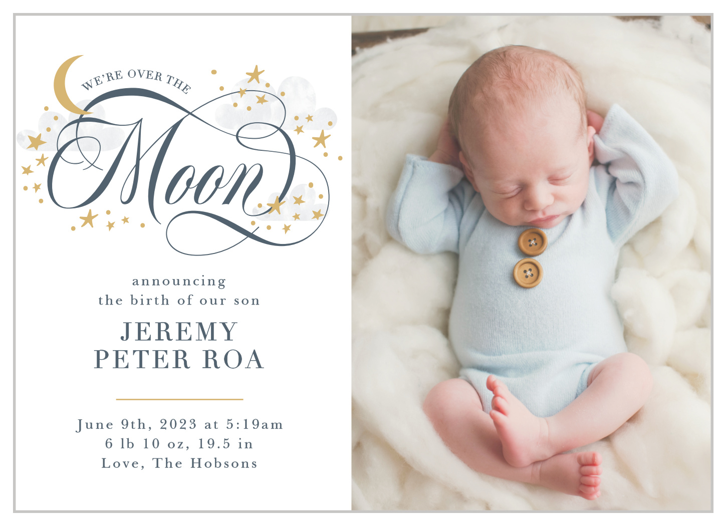 Over the Moon Birth Announcements by Basic Invite