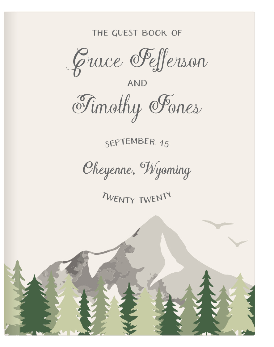 Our gorgeous Vintage Views Guest Book features stunning a watercolor landscape that adds depth to the cover, while your details are spelled out in the hand-drawn print and calligraphy.