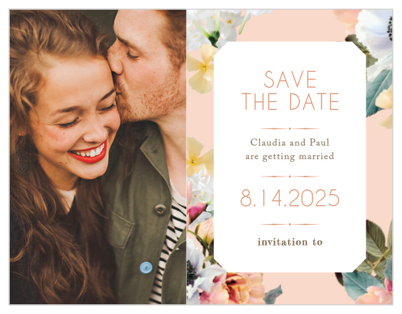 Our Dawn Flowers Save-the-Date Cards are heavily reminiscent of spring or summer, and are lovely enough that they may just inspire your wedding theme instead of the other way around!