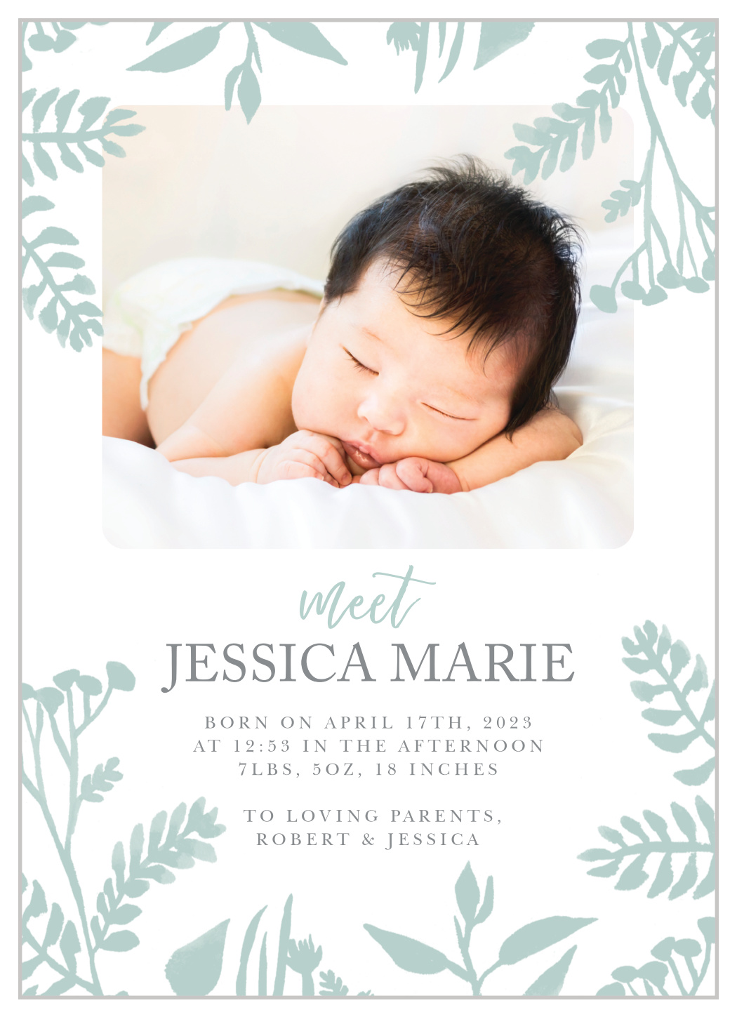 Painted Botanicals Birth Announcements