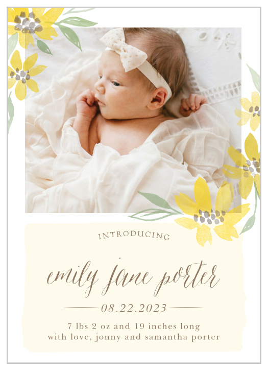 Send out a ray of sunshine with our Sunflower Summer Birth Announcements.