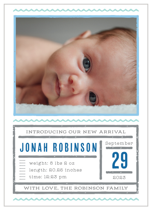 Our Reel Excited Birth Announcements are designed to catch the eye to whoever you send one to.