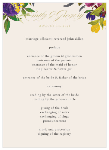 Impress your friends and family when you use our Regal Arrangement Wedding Programs.