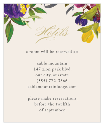 Treat your loved ones traveling from afar with our stunning Regal Arrangement Accommodation Cards. 