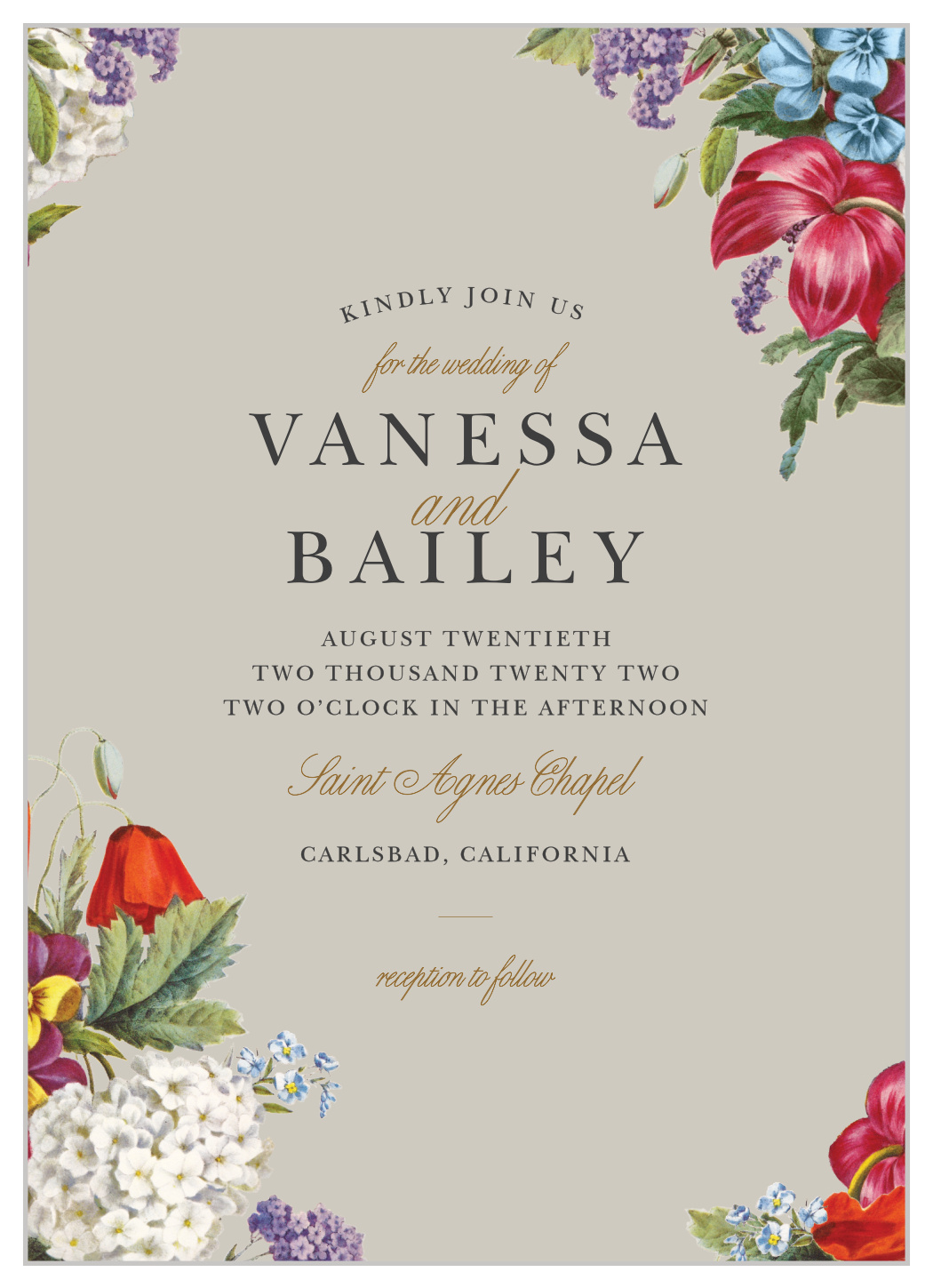 Antique Flowers Wedding Invitations