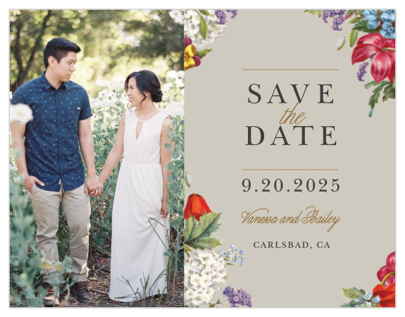 Make a spot on everyone’s calendar with our Antique Flowers Wedding Save the Date Magnets.