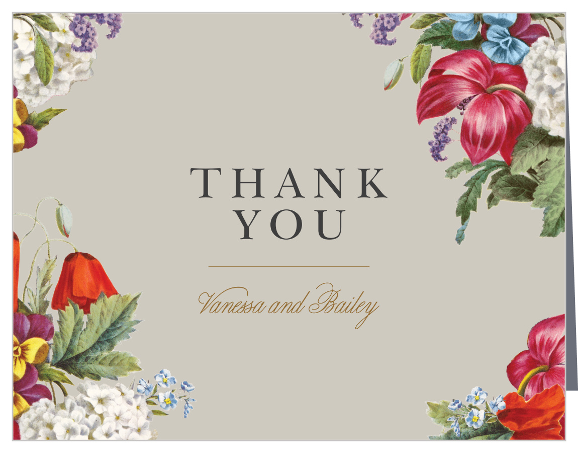 Antique Flowers Wedding Thank You Cards