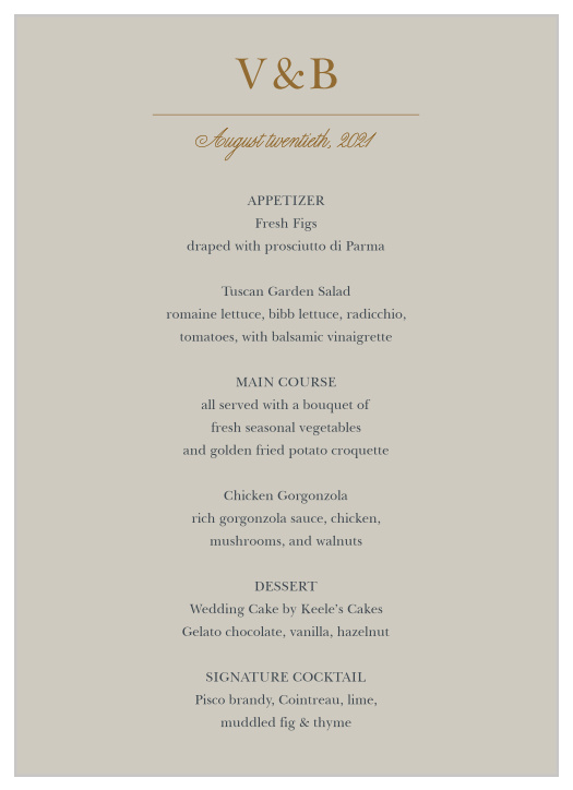 Treat your friends and family to a true fine dining experience with our Antique Flowers Wedding Menus. 