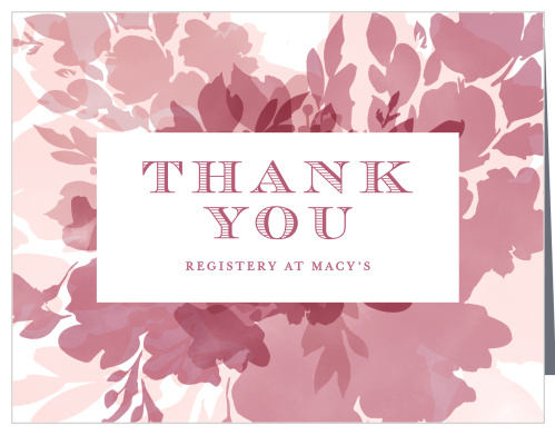 Our Blooming Watercolors Baby Shower Thank You Cards feature multiple layers of watercolor blooms that are colored in varying shades of pink.