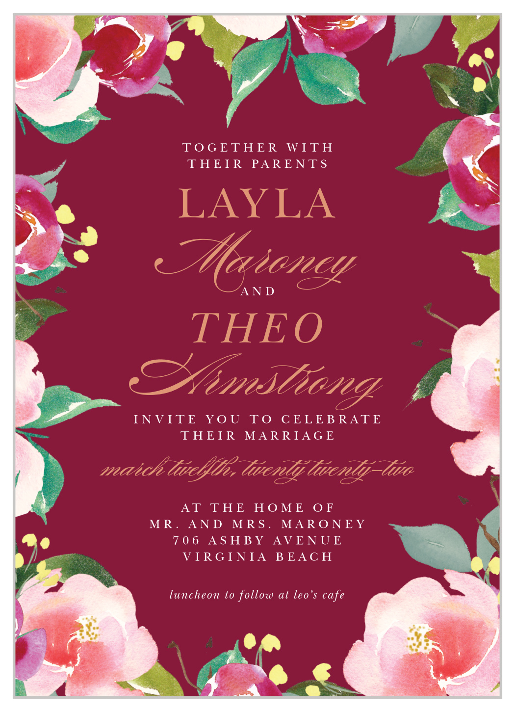 Maroon Bouquet Wedding Invitations