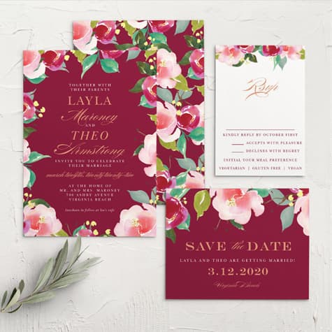 Maroon Bouquet Wedding Invitations
