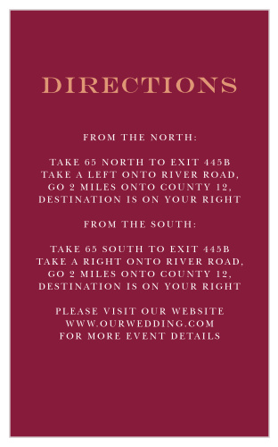 Point your future guests the right way with our Maroon Bouquet Direction Cards.