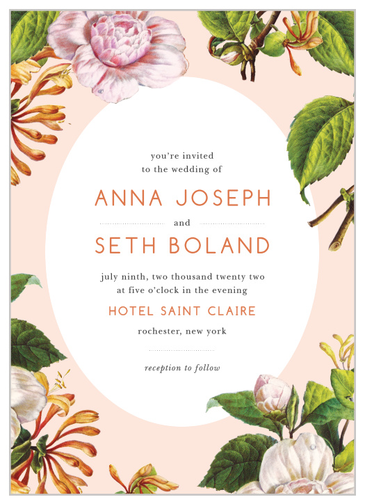Plant the seeds of our Spring Blush Wedding Invitations and watch your guest list grow as quickly as your love for your spouse-to-be. With a gorgeous ensemble of carefully painted flowers, neat prints in rose-gold foil and black ink, and an irresistibly classic design, these cards will shine bright in the light of your guests' homes.