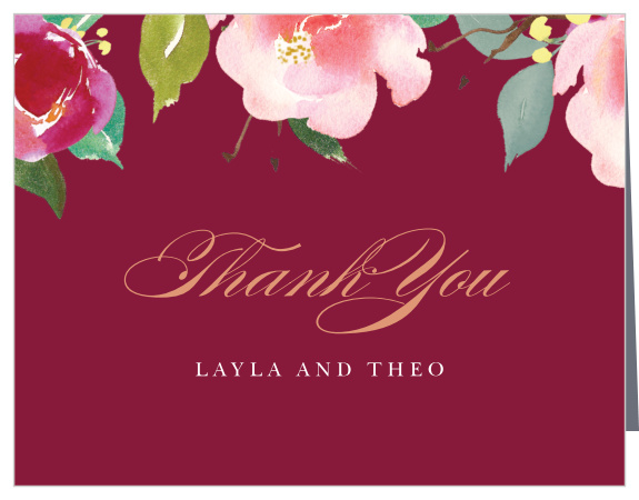 Show your appreciation to your friends and family with our beautiful Maroon Bouquet Wedding Thank You Cards.