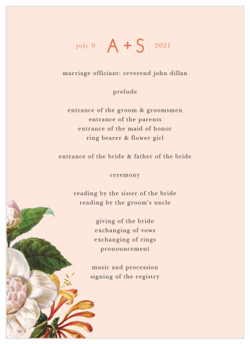 Our unforgettable Spring Blush Wedding Programs walk your guests through each moment of your ceremony as you take each step down the aisle.