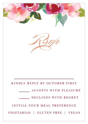 Make responding to your wedding invitation simple and convenient for your friends and family when you use our Maroon Bouquet Response Cards.