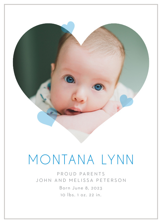 Our adorable Hearts of Love Birth Announcements are the perfect way to show off your newborn.
