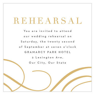 Gather family and friends together the night before your wedding with our Timeless Swirls Rehearsal Cards.