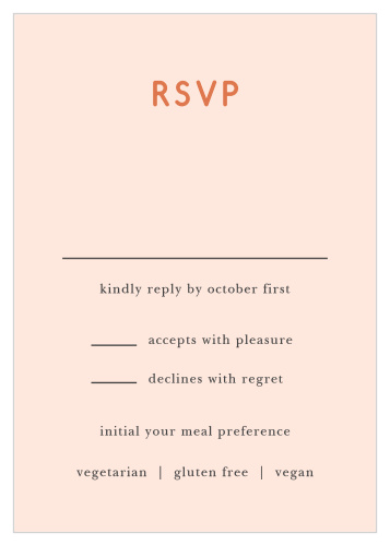 Gather the information you need from your guests with our gorgeous Spring Blush Response Cards. Simple, cleanly designed, and with enough space to ask every question you need the answer for, these cards are a fantastic addition to your wedding planning.