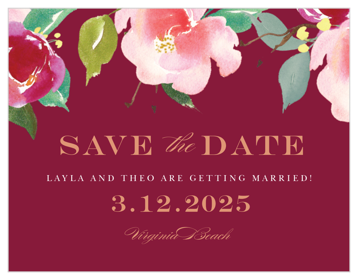 Maroon Bouquet Save the Date Cards