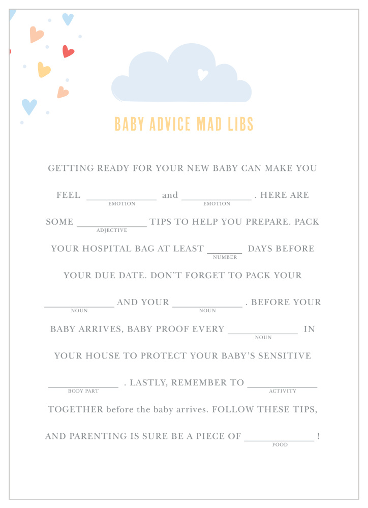 Showered With Love Baby Shower Mad Libs