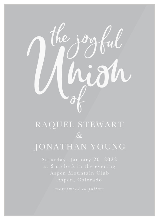 Our stunning Casual Script Clear Wedding Invitations were designed with minimalism in mind.