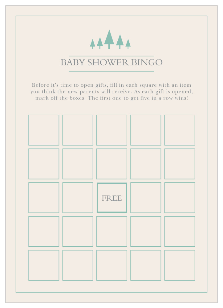 Woodland Outline Baby Shower Bingo