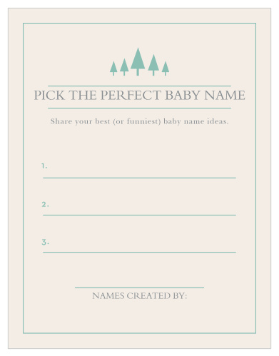 The Woodland Outline Baby Name Contest is perfect for those wanting a minimum, but whimsical shower game.