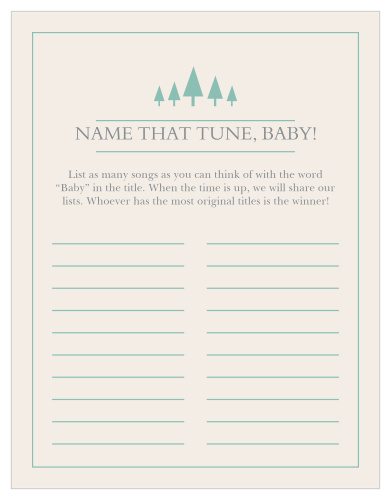 The Woodland Outline Baby Song Contest is perfect for those wanting a minimum, but whimsical shower game.