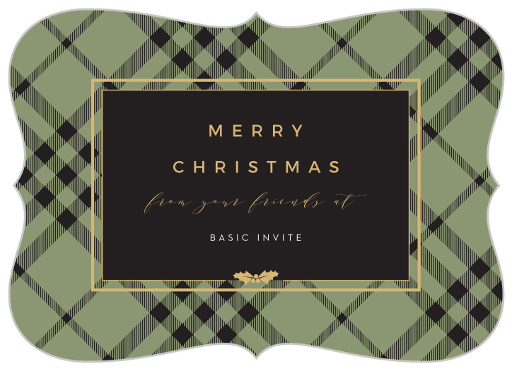 Give everyone the gift of holiday well-wishes with the style of our gift-wrapped Classic Plaid Corporate Christmas Cards. A duo of typefaces spell out your holiday cheer in gold-foiled calligraphy and white print, both shining bright againt the dark plaid background.