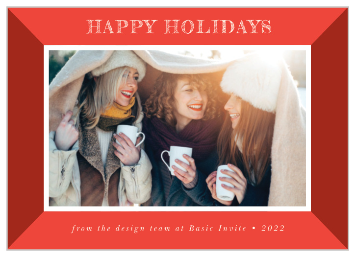 Our Happy Holidays Corporate Holiday Cards are designed to resemble a festive and cheerful photo frame.