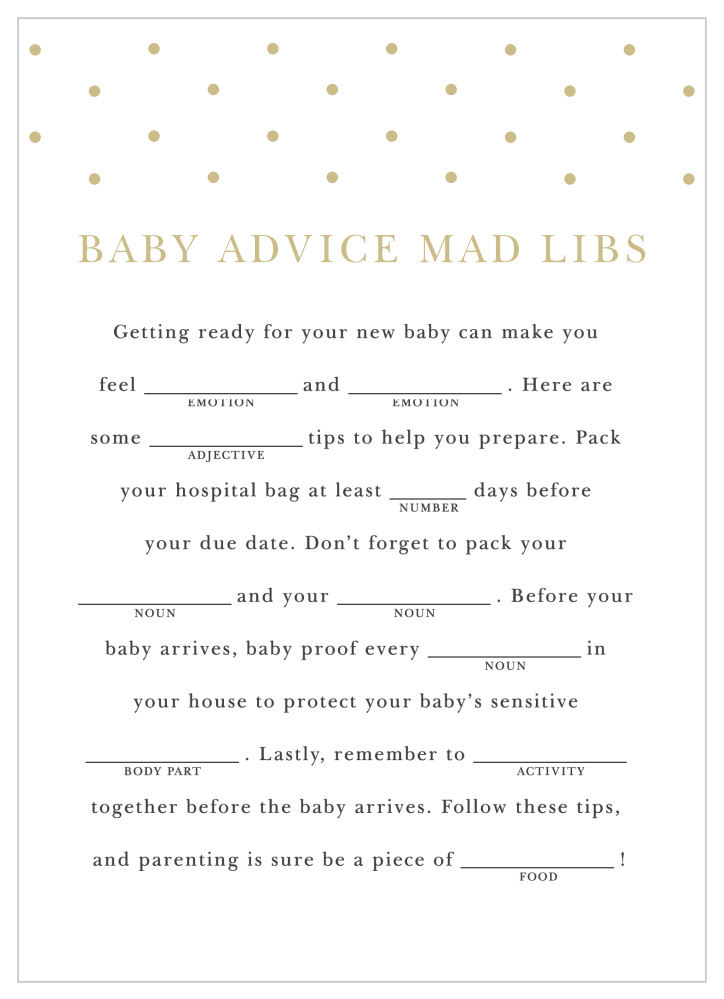 Darling Dots Baby Shower Mad Libs